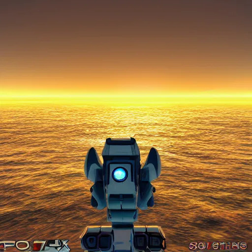 Image similar to high quality photo of star fox looking out at the ocean at sunset realism 8k award winning photo