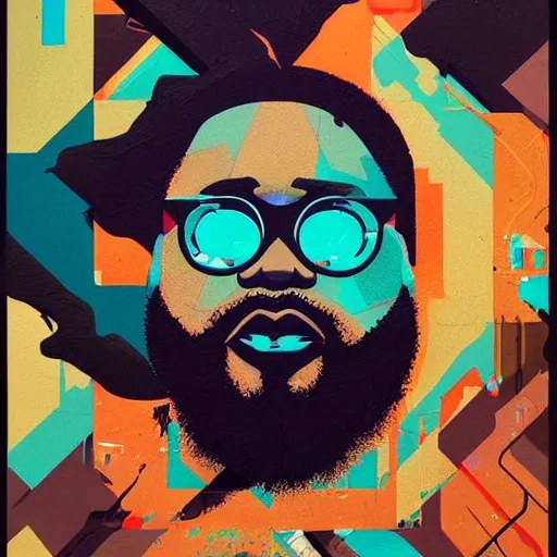 Prompt: Rick Ross Gallery Piece painting by Sachin Teng, asymmetrical, Matte Painting ,paint pour smoke, geometric shapes, marijuana, hard edges, energetic, graffiti, street art:2 Masterpiece, high detail, by Sachin Teng:4