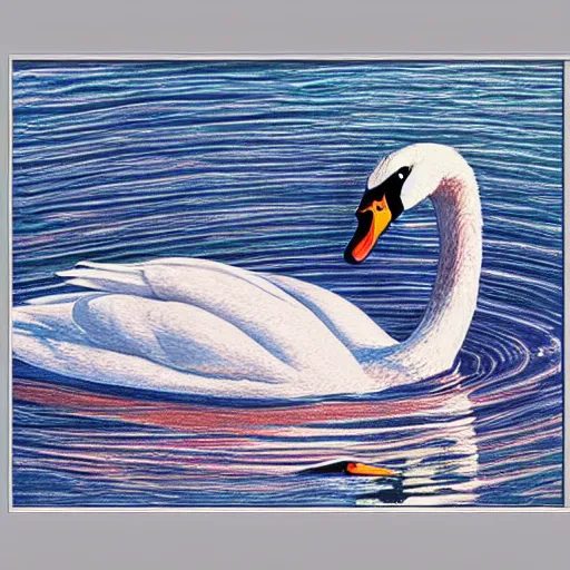 Prompt: Colored pencil art , Swan swimming in the pon, highly detailed, artstation, MasterPiece, Award-Winning, Caran d'Ache Luminance