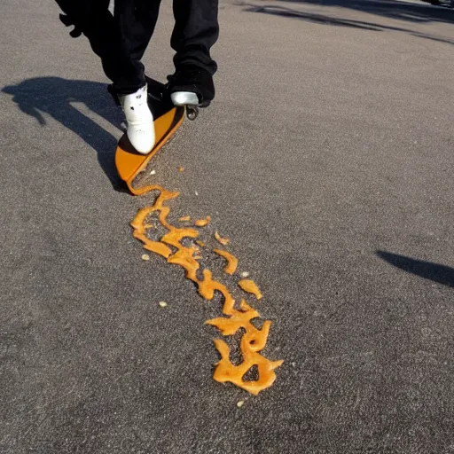 Image similar to people skating on melted cheese