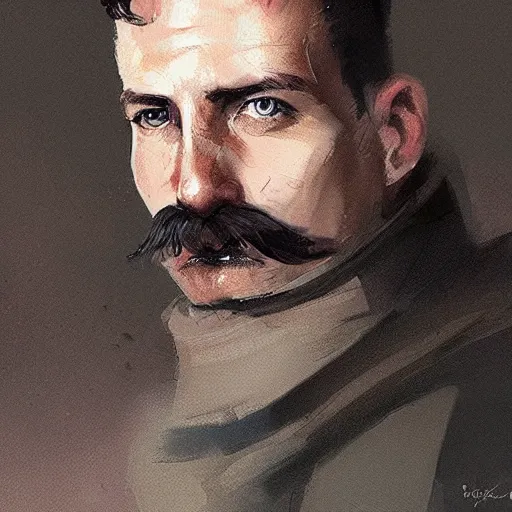 Image similar to portrait of a man by greg rutkowski, british features, short black hair in military style, moustache, tall, star wars expanded, universe, he is about 4 0 years old, wearing imperial captain uniform, artstation hq