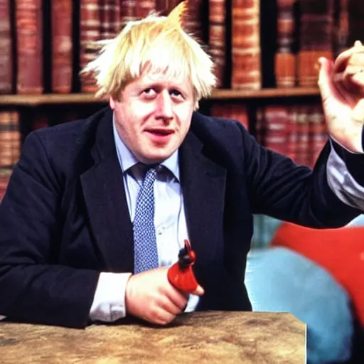 Image similar to Boris Johnson as the childsnatcher from Chitty Chitty Bang Bang