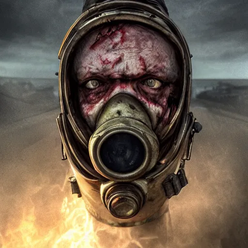 Image similar to military zombie with pig face in gasmask, details face, photo, bloody eyes, unreal engine, digital, artstation, detailed body, heavenly atmosphere, digital art, overdetailed art, trending on artstation, cgstudio, the most beautiful image ever created, dramatic, award winning artwork, beautiful scenery