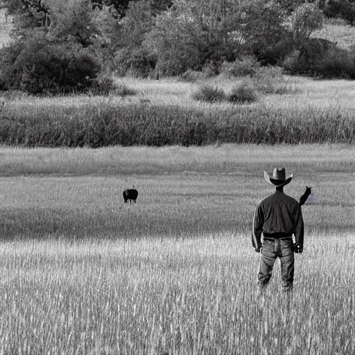 Image similar to cowboy standing in the prairie