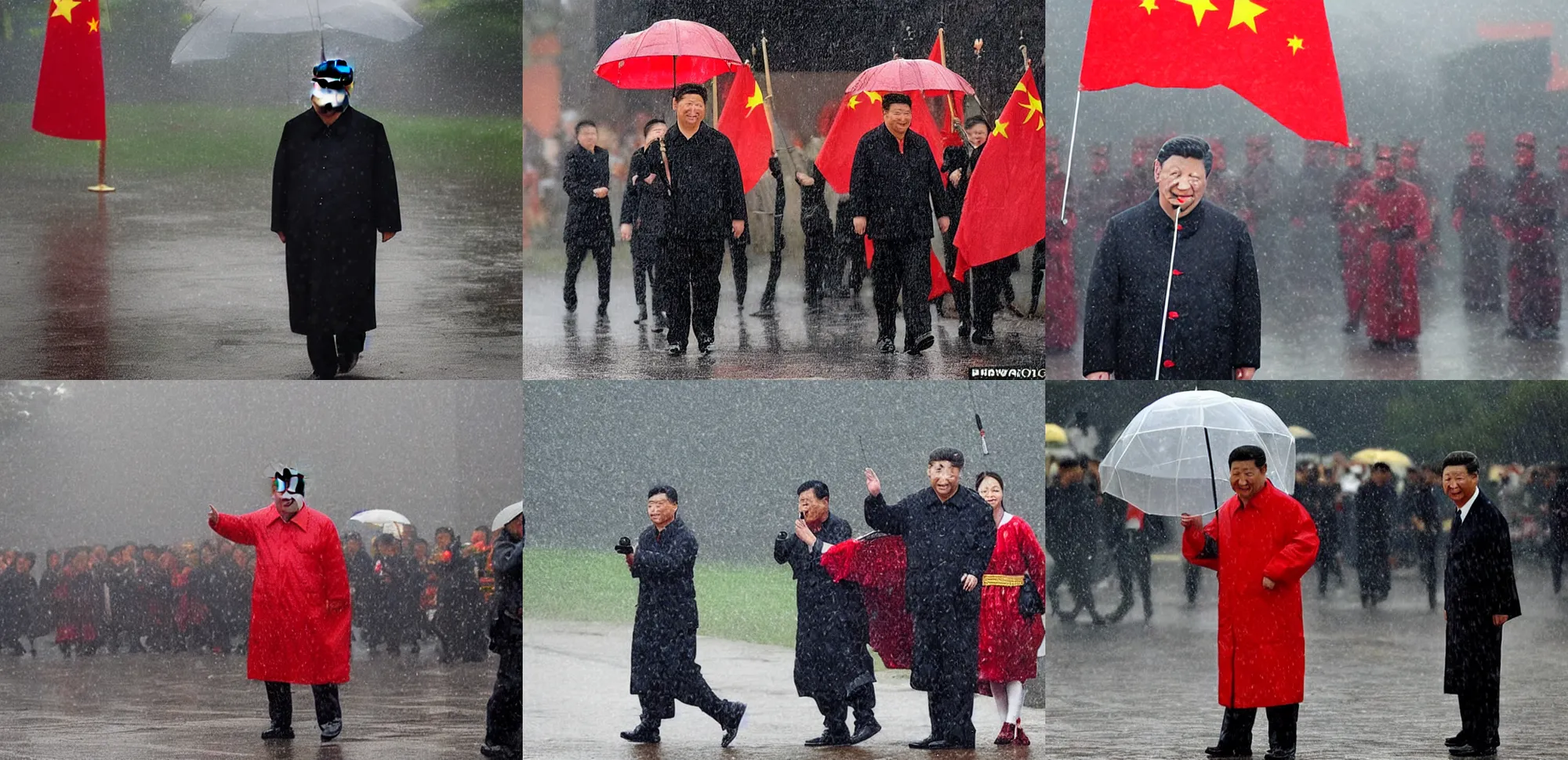 Prompt: xi jinping, heroic shot, during medieval times, in the rain, wide shot