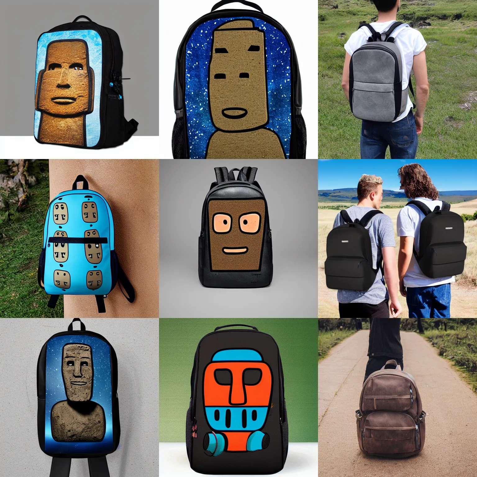 Prompt: moai backpack