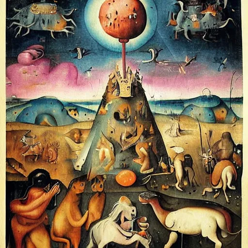 Image similar to apocalypse. By hieronymous Bosch and Lisa Frank