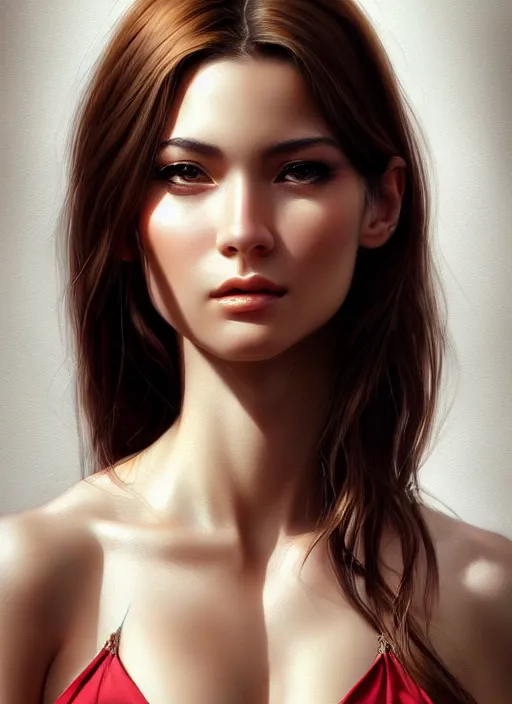 Image similar to photo of a gorgeous young woman in the style of stefan kostic, realistic, sharp focus, 8 k high definition, insanely detailed, intricate, elegant, art by stanley lau and artgerm