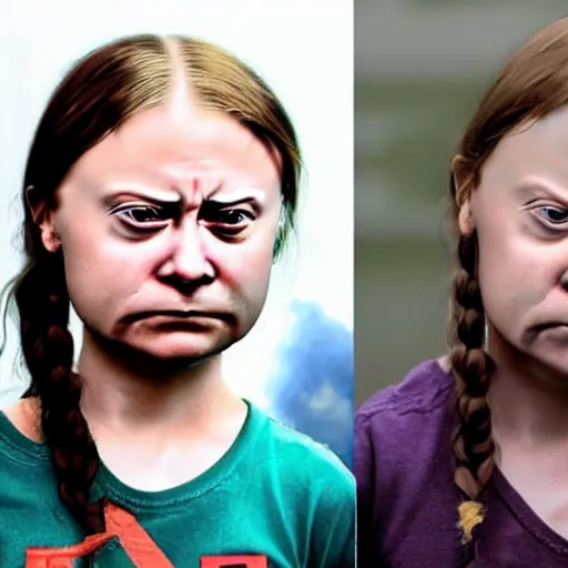 Prompt: greta thunberg displeased face, face swap with thomas tank engine