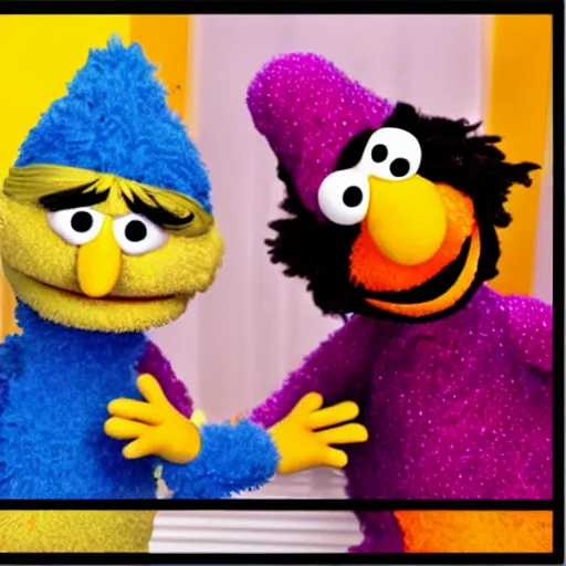 Image similar to a nightcore version of bert from sesame street