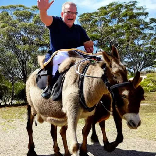 Prompt: scott morrison riding on a donkey