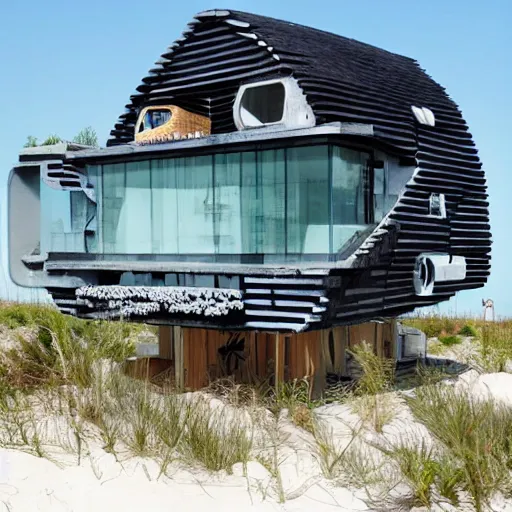 Image similar to biopunk house in beach