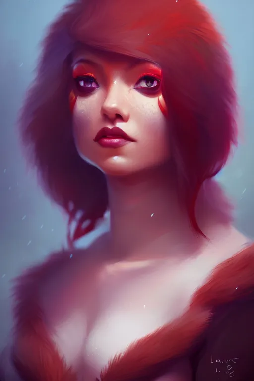 Image similar to a detailed portrait of a beautiful woman with ( red panda ) features, in professional makeup, dramatic lighting, by lois van baarle, ross tran, greg rutkowski, 4 k, trending on artstation