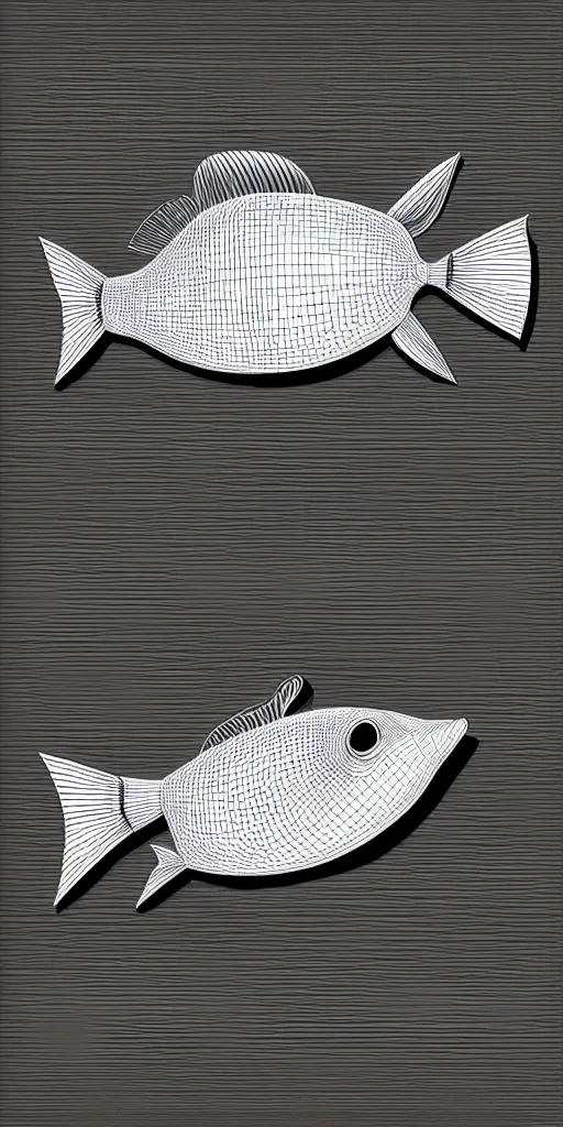 Prompt: illustration vector fine line art of a 3D fish on a full black background