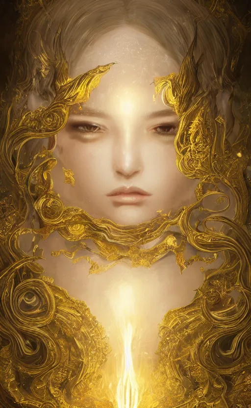 Prompt: desire and duality, masterpiece close to a candle in dark room, cinematic, powerful, moon beams dramatic light, highly, intricate gold elements, hollow souls, detailed, digital painting, artstation, concept art, sharp focus, illustration, art by kurozaki sakura, _Z eD_, dexiong gu