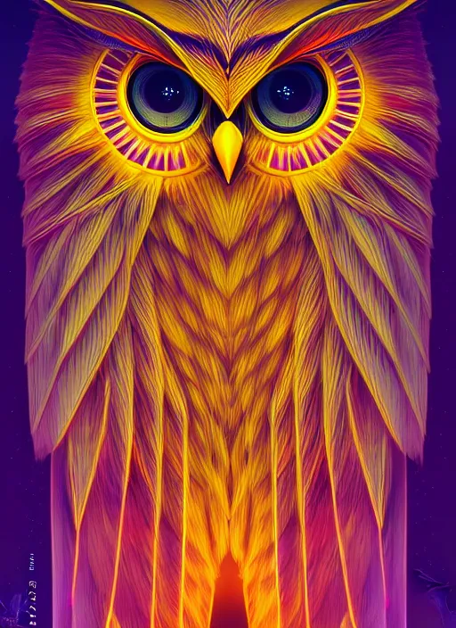 Image similar to symmetry!! product render poster vivid colors divine proportion owl, 神 圣, glowing fog intricate, elegant, highly detailed, digital painting, artstation, concept art, smooth, sharp focus, illustration,