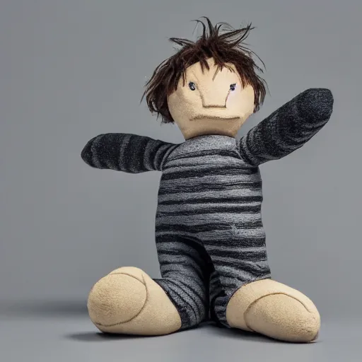 Image similar to Sandman from neil gaiman, plush toy, product photography