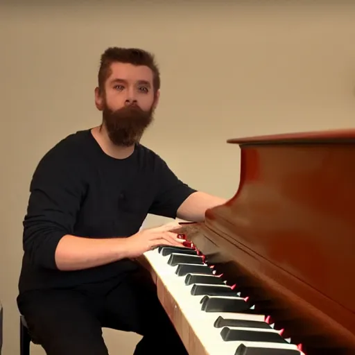 Prompt: A still of YouTuber Todd In The Shadows playing his piano