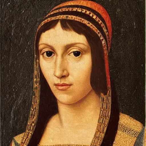 Image similar to a renaissance style portrait painting of Cleopatra