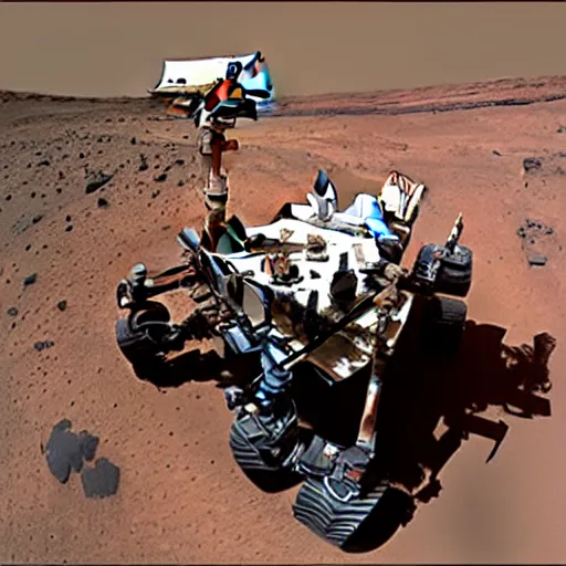 Prompt: photo of mars rover next to carl sagan, detailed face