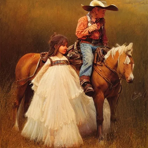 Prompt: cowboy, western art, Lilia Alvarado, Sophie Anderson, Mark Arian, Bob Byerley