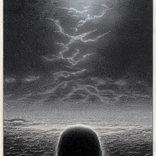 Image similar to dark storm clouds made out of hundreds of sad haunting faces. berserk. lovecraftian. magic the gathering. kentaro miura. katsuhiro otomo. painting by beksinski and ted nasmith.