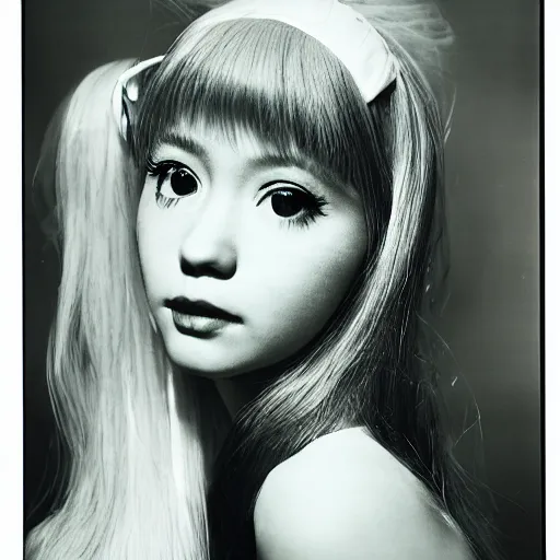 Image similar to 35mm portrait photo of a Hatsune Miku by Angus McBean