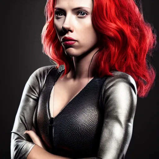 Image similar to photograph of Scarlet Johansson as a super hero, highly detailed, headshot Portrait.