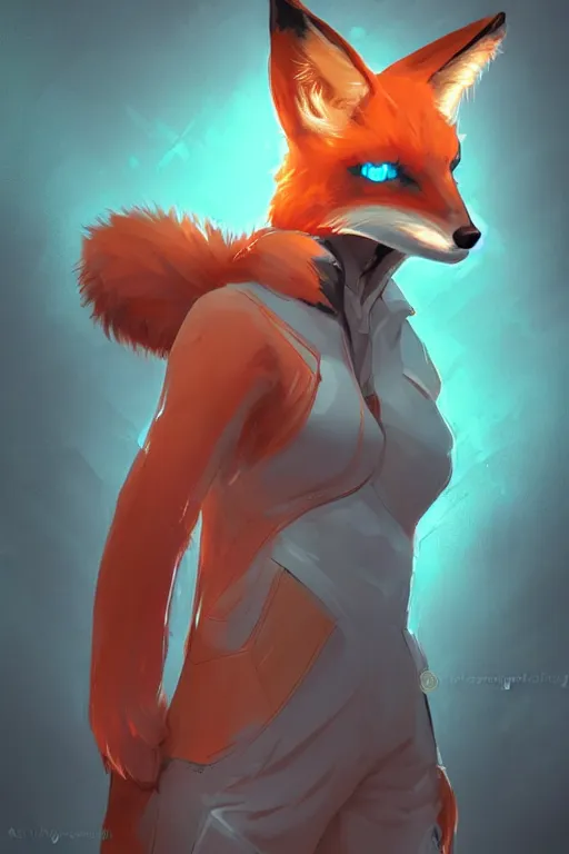 Image similar to a fox fursona, trending on artstation, by kawacy, furry art, digital art, cyberpunk, high quality, backlighting