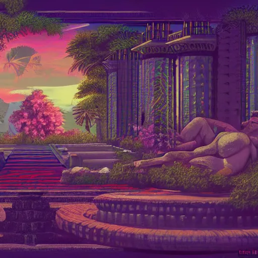 Prompt: babylonian garden, epic retrowave art, trending on art station