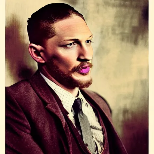 Image similar to “Tom Hardy portrait, color vintage magazine illustration 1950”