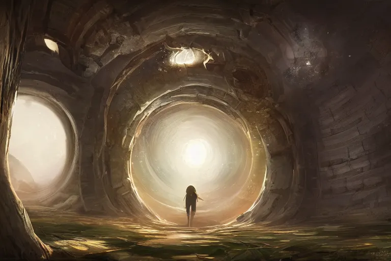 Image similar to concept art, wall with a portal to another world, beautiful, artstation, centered