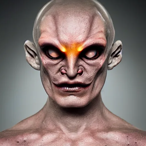 Image similar to a demon inspired by the sun created by the make up artist hungry, photographed by andrew thomas huang, cinematic, expensive visual effects