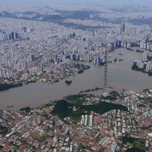 Image similar to aerial photo of sao paulo with a flood of 2 5 meters high, realistic, 4 k