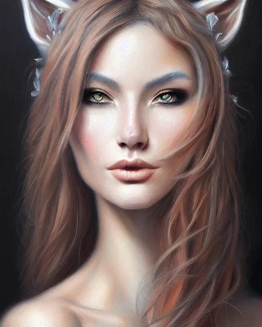 Image similar to painting of linx, enigmatic beauty, esoteric, muted colors, head in focus, fantasy art, ornamental aesthetics, intricate, elegant, highly detailed hyperrealistic painting, artstation, concept art, painterly, sharp focus, illustration, art by lois royoi