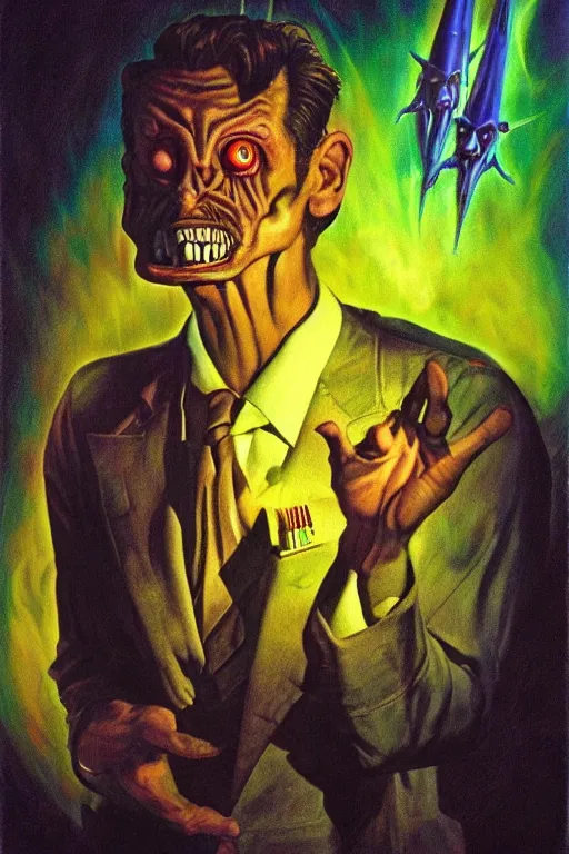 Image similar to subgenius, x - day, aliens, weird stuff, occult stuff, colorful, hyperrealism, dramatic lighting