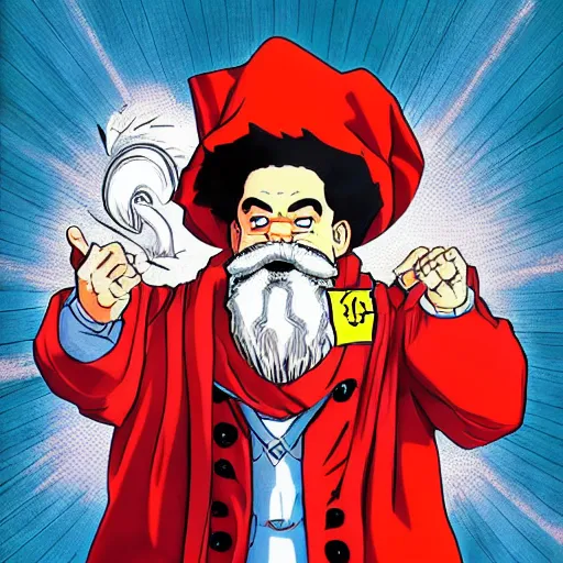 Image similar to karl marx supersayan, digital painting by akira toriyama, very detailed