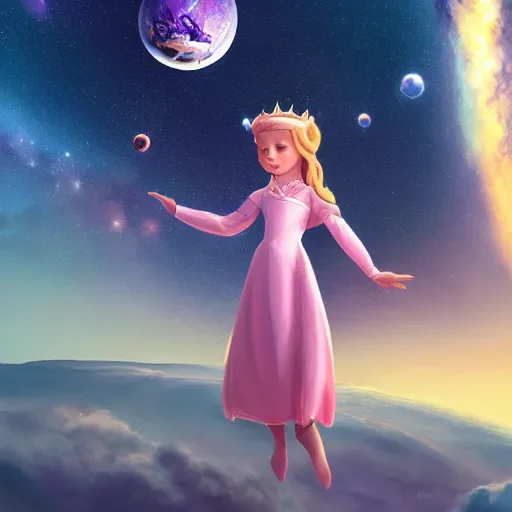 Prompt: a princess ruling over the milky way, 4K, beautiful, space, magical, cute, realistic, artstation