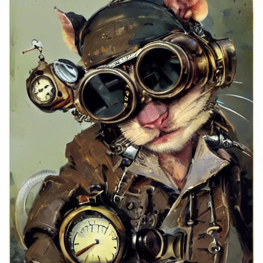Prompt: a rat with steampunk googles, by John Berkey