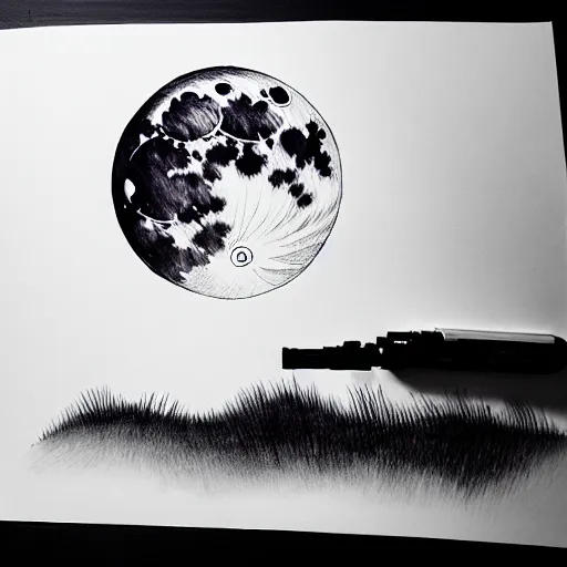 Image similar to full moon, ink, by xu wei