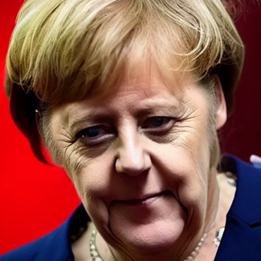 Image similar to angela merkel with hair style of boris johnson