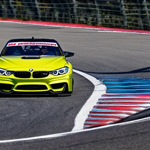 Prompt: on - board bmw m 4 gt 4 looking at eau rouge, driver is asleep