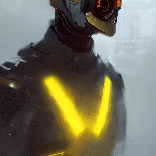 Image similar to yong boy destroyed to pieces with glowing yelow visor as a realistic scifi cyberpunk, torso, art by james jean and greg rutkowski,, realistic face, like anime, digital art, concept art, trending on artstation, 8 k