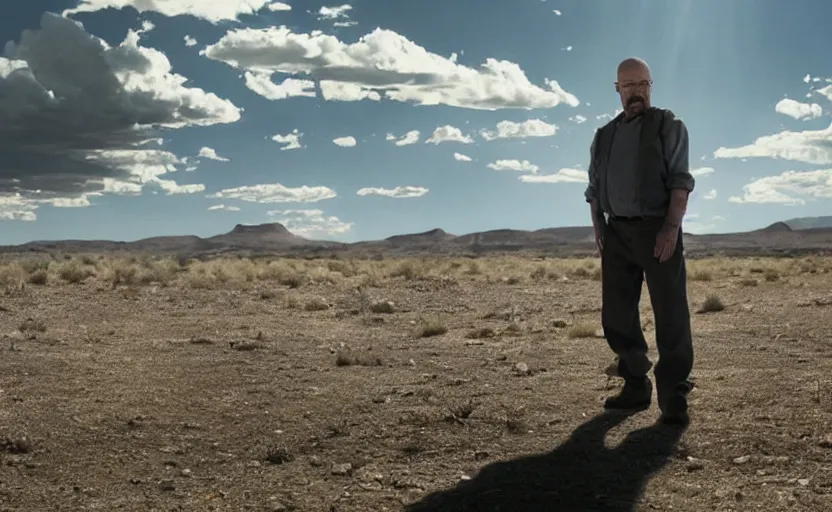 Image similar to walter white in'breaking bad'( 2 0 1 2 ), movie still frame, oscar nominated cinematography, volumetric lighting, 8 k resolution, beautiful composition