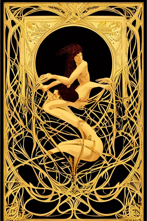 Image similar to an intricate art nouveau canvas frame, with golden entertwined edges and empty black center, highly detailed, artstation, concept art, matte, sharp focus,