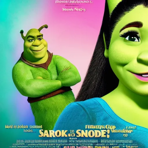 Image similar to a movie poster with ariana grande as shrek, coming out 2 0 2 4