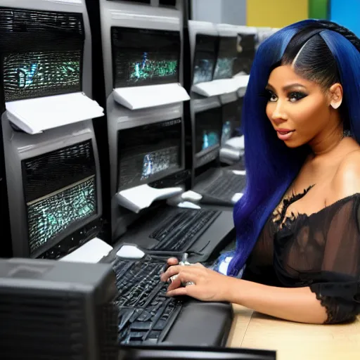 Prompt: Nicki Minaj in a room full of computers