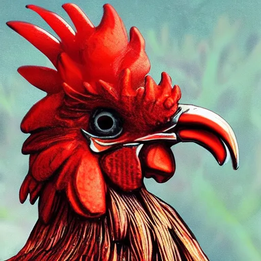 Image similar to fantasy art ultra detailed photo of the most interesting rooster king in all it's glory