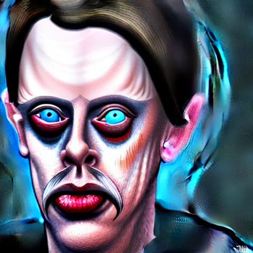 Prompt: photorealistic portrait of a young steve buscemi as the mothman, dark, horror movie poster, digital painting