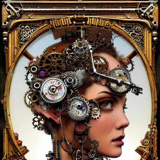 Prompt: A steampunk beautiful goddess, she is kinky, she is embellished with gears wheels and gemstones, by William Holman Hunt, Greg Rutkowski, Stanely Artgerm, Tooth Wu, Peter Gric, Aaron Horkey, trending on Artstation, digital art, mythological, symmetrical artwork, cinematic lighting, hyper realism, high detail, octane render, ultra realistic, golden ratio, 4k, 8k